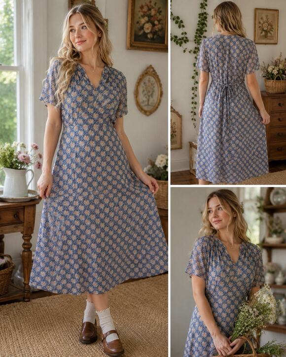 April Cornell Dresses & Skirts - April Cornell XL Floral Blue Cottage Core Summer Sun Dress Pockets